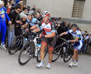 Stijn Devolder walks a hill on stage six of Tirreno-Adriatico