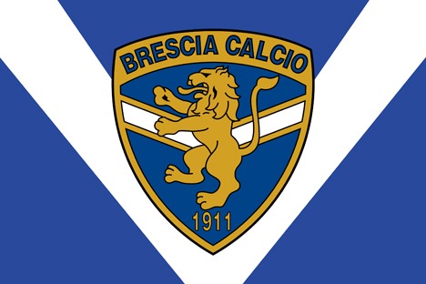 bandiera del brescia calcio con stemma leonessa