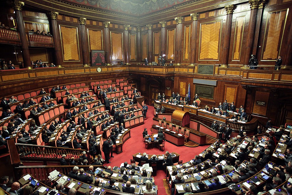 ROME, ITALY - MARCH 15: A general view during the Italian Parliament inaugural session at Senate on March 15, 2013 in Rome, Italy. The new Italian parliament, which opens the 17th Legislature, has the task of electing the President of the House of Parliament and of the Senate, before giving way to a new government. Pier Luigi Bersani, leader of the Democratic Party, asked his senators and representatives to vote blank votes with the intent to continue to work on an agreement with the Five Stars Movement (M5S) who have said it will vote only for its candidates for the presidency of House of Parliament and the Senate.  (Photo by Elisabetta Villa/Getty Images)