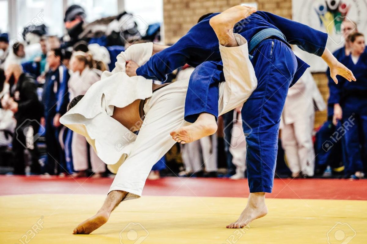 fight two judoka athlete on tatami judo competitions